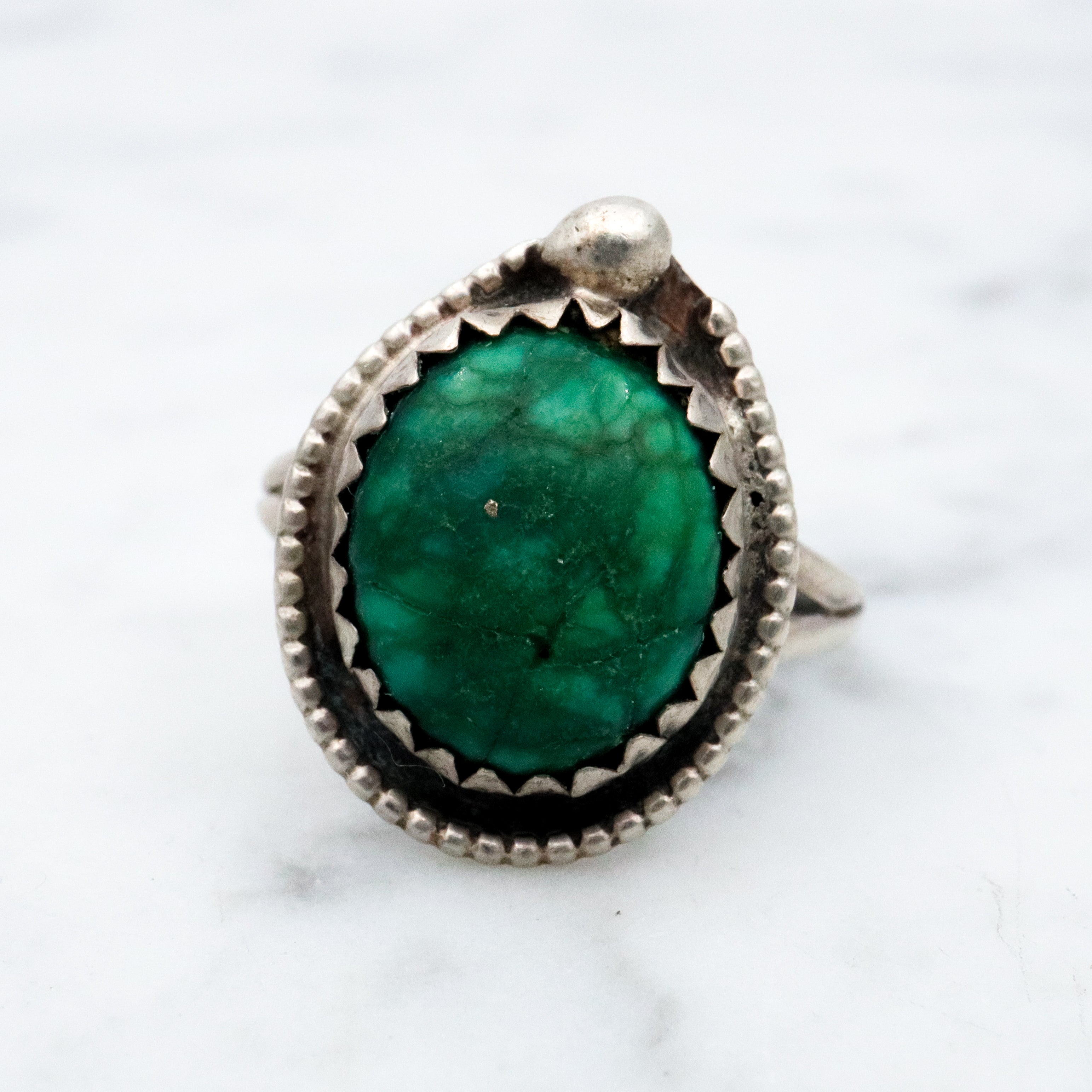 Vintage Native American sterling green turquoise ring, size 6 1/4